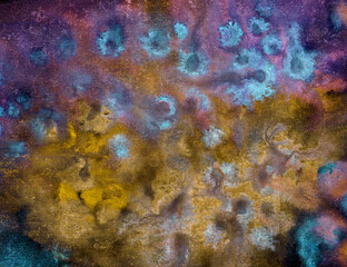 abstract neon watercolor purple and yellow textural background with paint spots, strokes