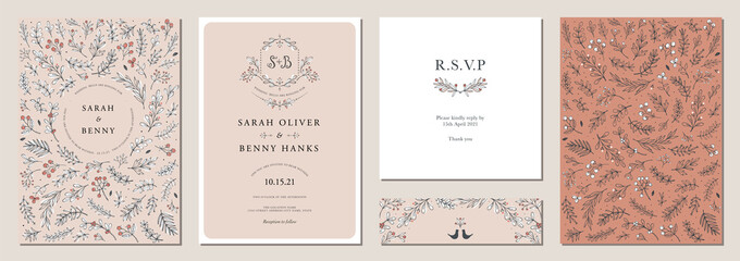 Set of floral universal artistic templates. Good for wedding, birthday, bridal and baby shower, corporate Holiday cards and invitations. 
