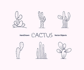 Hand drawn cactus vector objects collection