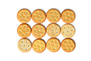 Salt crackers isolated on white background. Top view.