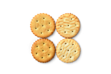 Salt crackers isolated on white background. Top view.