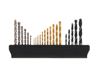 Drill bit set for metal, wood and concrete isolated on white