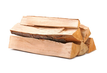 Pile of beech tree firewood isolated on white
 - obrazy, fototapety, plakaty