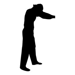 Silhouette man dressing sweater clothes concept put on his pullover black color vector illustration flat style image