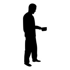 Silhouette man with saucepan in his hands preparing food male cooking use sauciers black color vector illustration flat style image