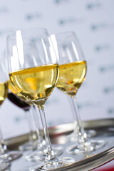 Champagne in bottles and in many glasses