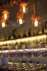 Empty wine glasses in bar