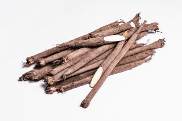 Raw Scorzonera or Spanish salsify isolated on white background