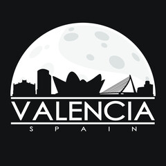 Obraz premium Valencia Spain Flat Icon Skyline Silhouette Design City Vector Art Famous Buildings.