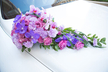 Wedding car decorated with flowers