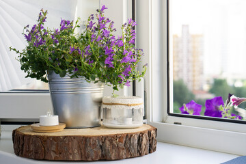 spring composition   flower and candle  et hom  window or balcony.