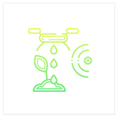 Irrigating land gradient icon.Digital drone smart agriculture irrigate plane.Spray chemical to wheat field. Smart farming.Isolated vector illustration.Suitable to banners, mobile apps and presentation