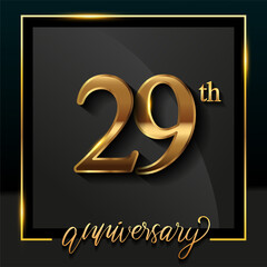 29th anniversary logo golden colored isolated on black background, vector design for greeting card and invitation card.