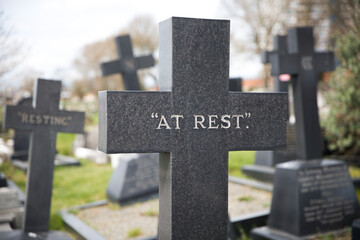 Gravestones with an at rest or resting memorial 