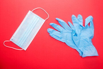 medical mask and rubber gloves
