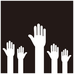 Raised hands vector poster on black background
