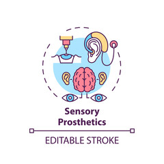 Sensory prosthetics concept icon. Rehabilitation engineering application idea thin line illustration. Orthotic-prosthetic control. Vector isolated outline RGB color drawing. Editable stroke