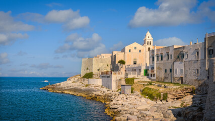 Scenic view of Vieste with the church of San Francesco, Gargano, Puglia, Italy