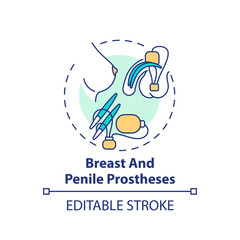 Breast and penile prostheses concept icon. Prostheses type idea thin line illustration. Breast reconstruction. Cure for erectile dysfunction. Vector isolated outline RGB color drawing. Editable stroke