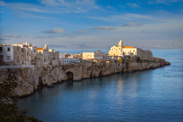 Scenic view of Vieste with the church of San Francesco, Gargano, Puglia, Italy