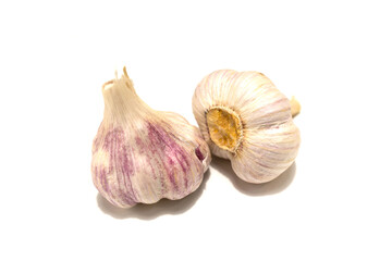 Two heads of garlic. Isolated on white background.
