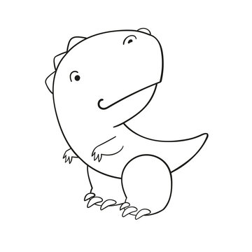 Cute cartoon dinosaur character for children. Black and white illustration for coloring book
