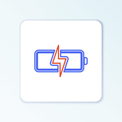Line Battery icon isolated on white background. Lightning bolt symbol. Colorful outline concept. Vector