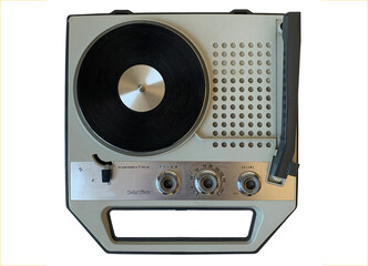 Retro Vintage Record Player with Radio Isolated on White Background