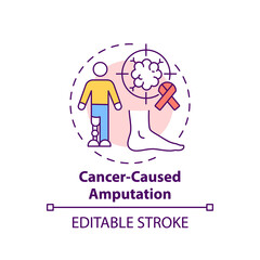 Cancer-caused amputation concept icon. Amputation cause idea thin line illustration. Surgical limb with tumor removing. Bone tumor treatment. Vector isolated outline RGB color drawing. Editable stroke