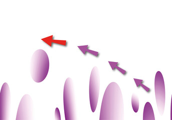 Red arrow pointing up with purple arrows on white background. Career growth and success concept. Business target or goal success. winner concept. space for the text. paper cut design style.