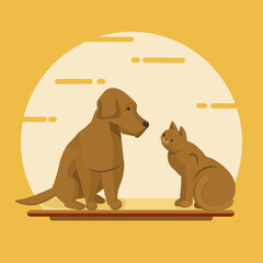Obraz premium Dog and cat. Vector illustration of a kitten and a puppy for animation. Pets are friends. All the details are on separate layers with names. 