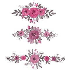 Fototapeta na wymiar arrangement floral watercolor of pink rose wreath floral watercolor frame 