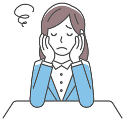 Young woman illustration sitting and rest her chin in her hands ( thinking, worried, nervous )