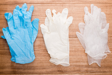 Medical disposable rubber gloves. Protective items. Hand protection.