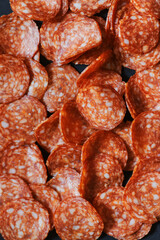 juicy fat appetizing pepperoni closeup