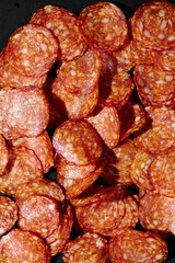 juicy fat appetizing pepperoni closeup