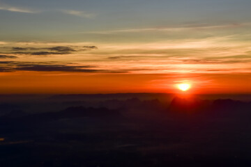 Loei Province Thailand sunset at Phu Kradueng National Park. Is one of the attractions of the most...
