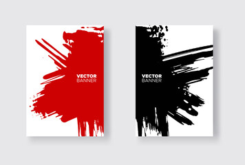 Black and red abstract design set. Ink paint on brochure, Monochrome element isolated on white.