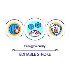 Energy security concept icon. Availability of natural resources for energy consumption. Access to cheap energy idea thin line illustration. Vector isolated outline RGB color drawing. Editable stroke