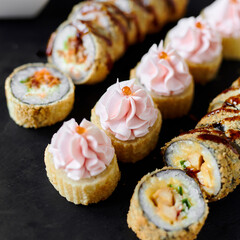 sushi rolls tempura in a beautiful setting