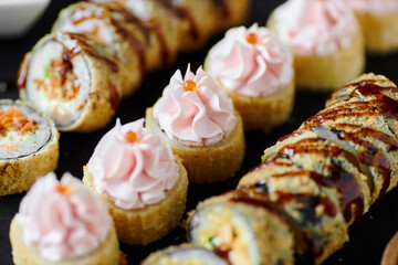 sushi rolls tempura in a beautiful setting