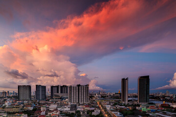 Art of sky in the Morning time over Bangkok city, thailand