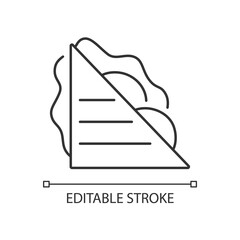 Sandwiches linear icon. Ham and cheese sandwich. Meat slices and salads between bread pieces. Thin line customizable illustration. Contour symbol. Vector isolated outline drawing. Editable stroke