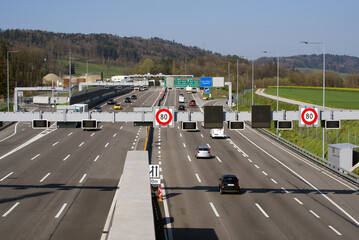 Highway at City Zurich north at noon with bright daylight. Photo taken April 21st, 2021, Zurich,...