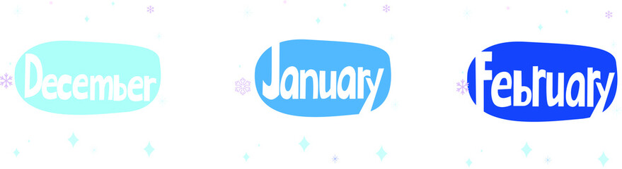 Seasons winter calendar. Depicted are snowflakes, leaves, hearts, stars, shapes in the form of a circle, an oval. Objects isolated from the background. Vector graphics