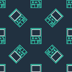 Line Retro arcade game machine icon isolated seamless pattern on black background. Vector