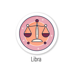 Libra sticker icon.Seventh fire sign in zodiac. Scales birth symbol. Mystic horoscope sign badge for designs. Astrological science vector emblem