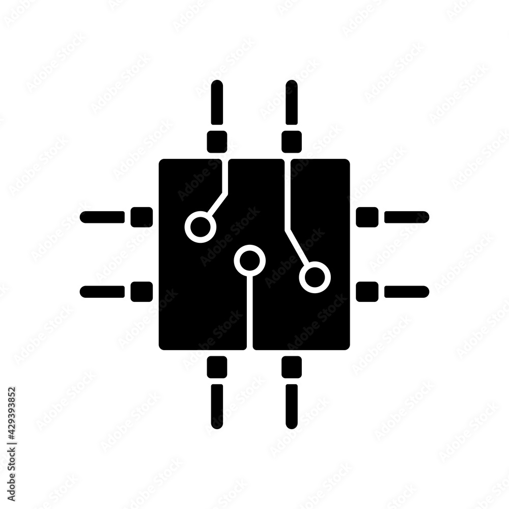 Poster circuit board design black glyph icon. create plan how to place all microprocessors on circuit board