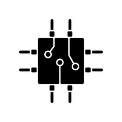 Fototapeta premium Circuit board design black glyph icon. Create plan how to place all microprocessors on circuit board connectors. Silhouette symbol on white space. Vector isolated illustration