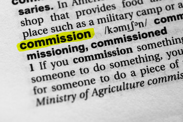 Highlighted word commission concept and meaning.